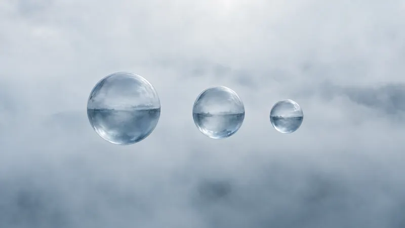 Tres esferas de cristal de distinto tamaño flotando en la niebla, símbolo de campañas de pauta digital
